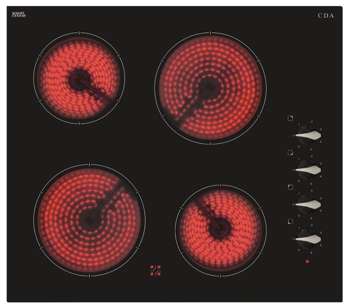CDA HC6212FR 4 Zone Ceramic Hob with Side Controls