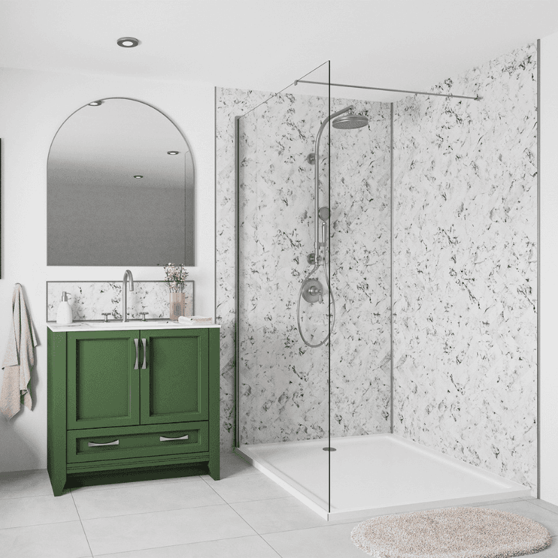 Wetwall Bathroom Wall Panel - 2440mm x 1200mm x 4mm - Carrara Marble Herringbone