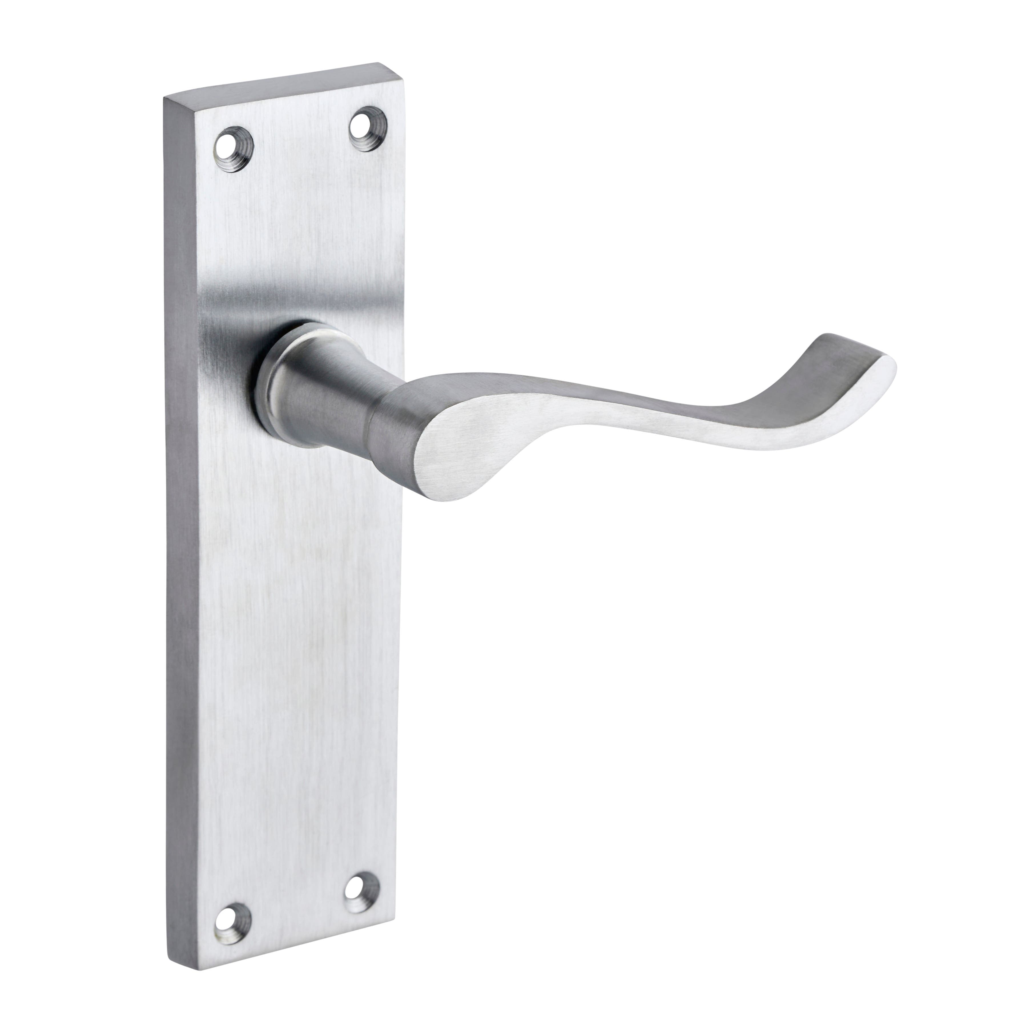 Satin Chrome Victorian Long Backplate Scroll Lever Latch Door Handle - Pair - Designer Levers