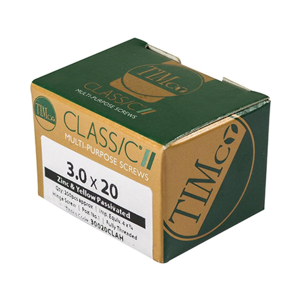 Timco 30016CLAH Classic Multi-Purpose Hinge Screws - Pz - Countersunk - Yellow 3.0 X 16 Box 200