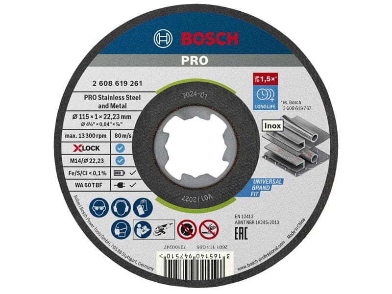 Bosch Powertool Accessories 2608619266 Pro Stainless Steel And Metal Bonded Cutting Disc 115 X 1.0 X 22.23Mm Tin Of 10