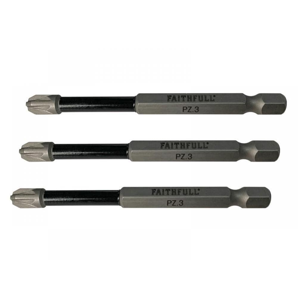 Faithfull Pozidriv Impact Screwdriver Bits Pz3 X 75Mm (Pack 3)