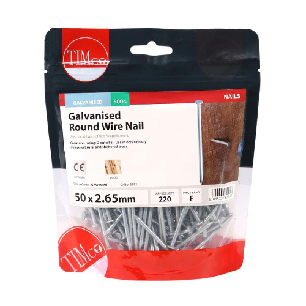 Timco GRW50MB Round Wire Nails - Galvanised 50 X 2.65