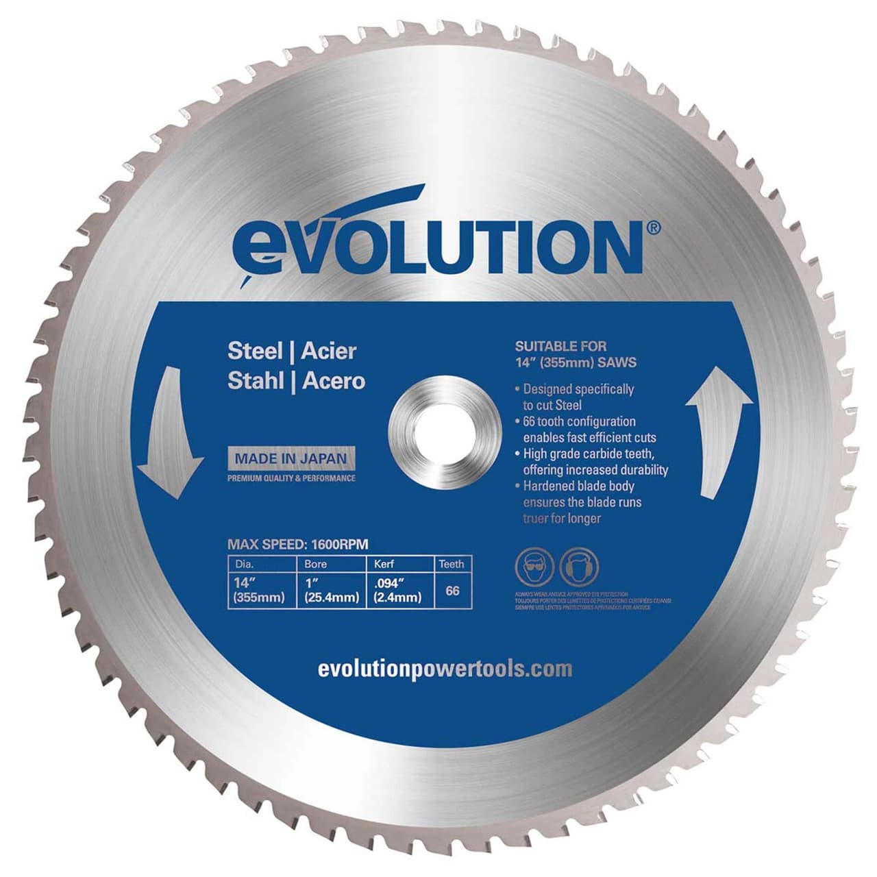 Evolution M355Tct-66Cs Circular Saw Blade For Steel 355 X 25.4Mm X 66T
