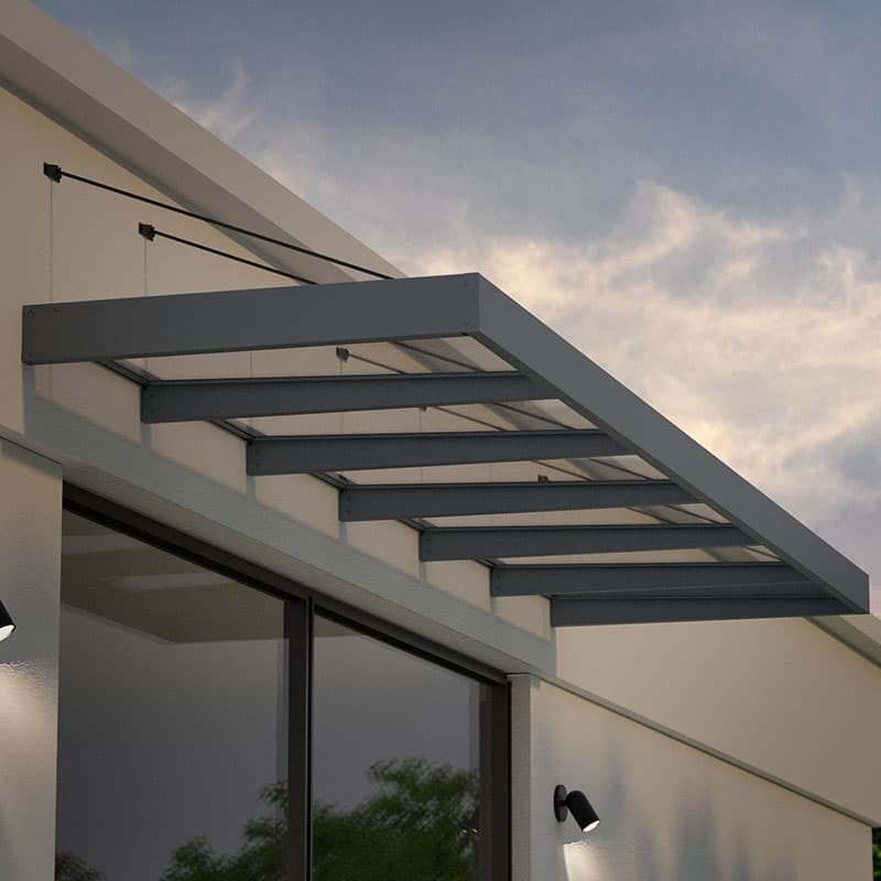 18â6 x 4â7 Palram Canopia Sophia XL 6000 Grey Clear Door Canopy (5.65m x 1.4m)
