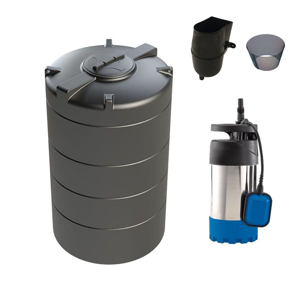 3,000L Vertical Tank Rainwater Harvesting System in for Medium (150 m2) Garden.