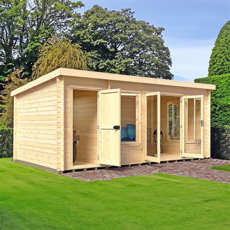 Shire Elm 5.1m x 3m Log Cabin with Side Shed (19mm)