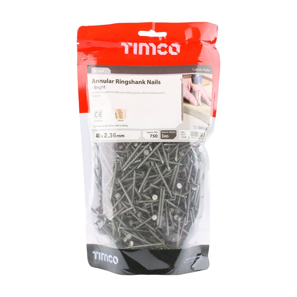 Annular Ringshank Nails – Bright Finish – 1kg Bags