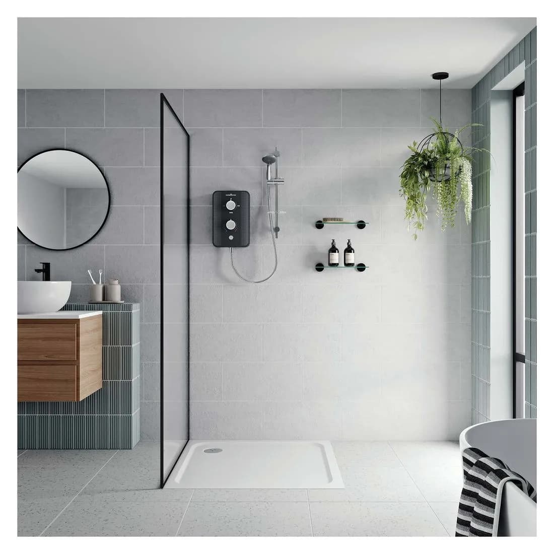 Gainsborough Slim Duo 8.5Kw Piano Black Electric Shower