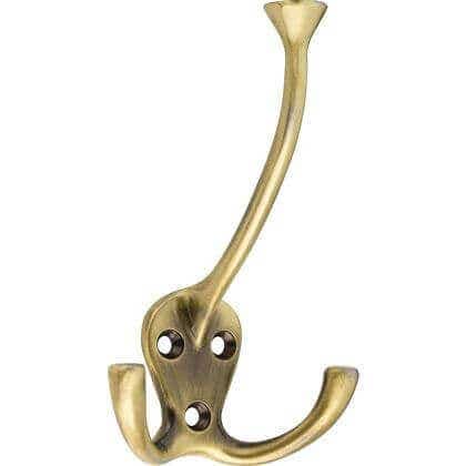 Wide Tip Triple Prong Hat & Coat Hook - Antique Brass - Wall/Door Mountable - Decohooks