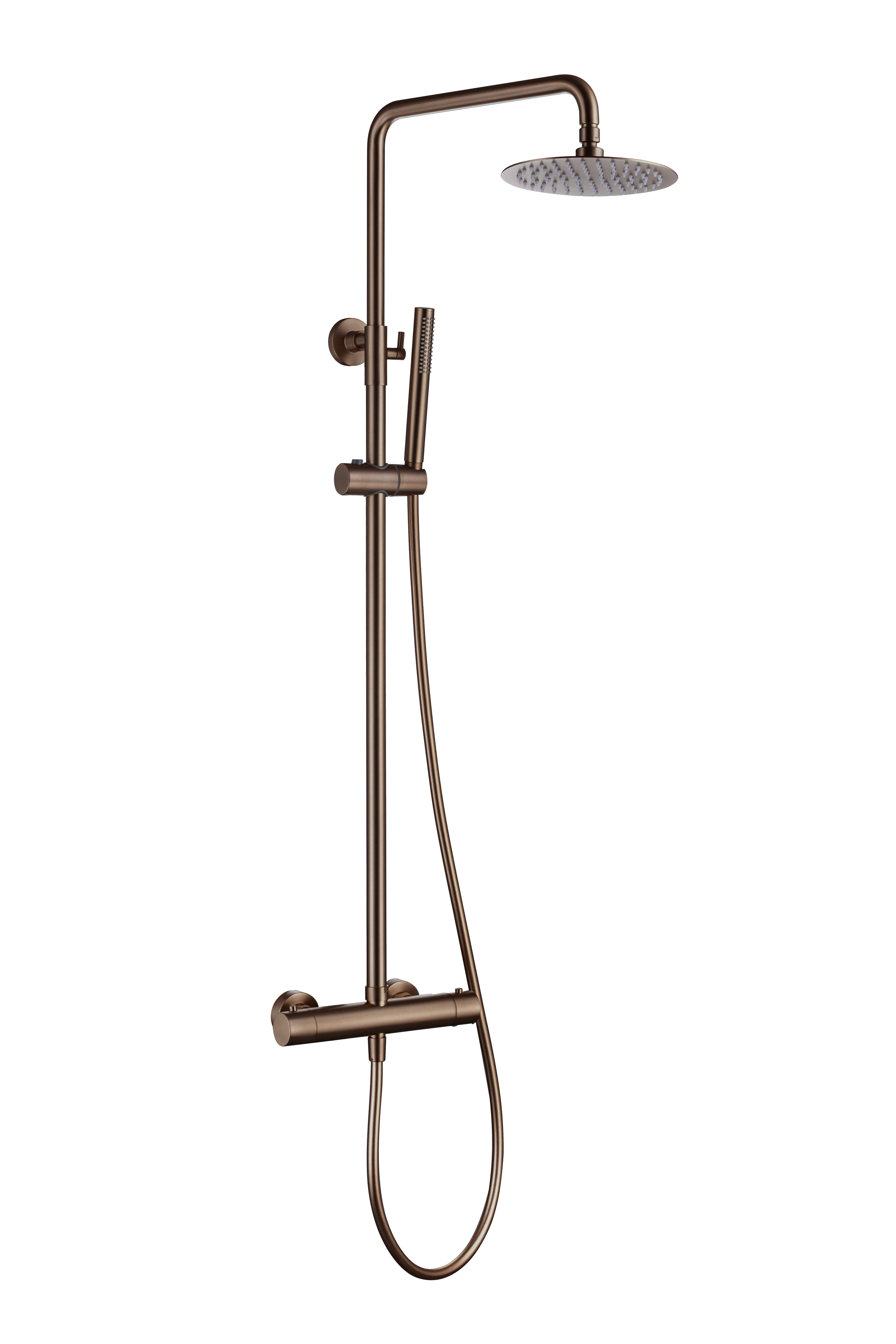 Lydford Round Thermostatic Shower Mixer - incl. Riser Rail Kit - WRAS - Brushed Bronze