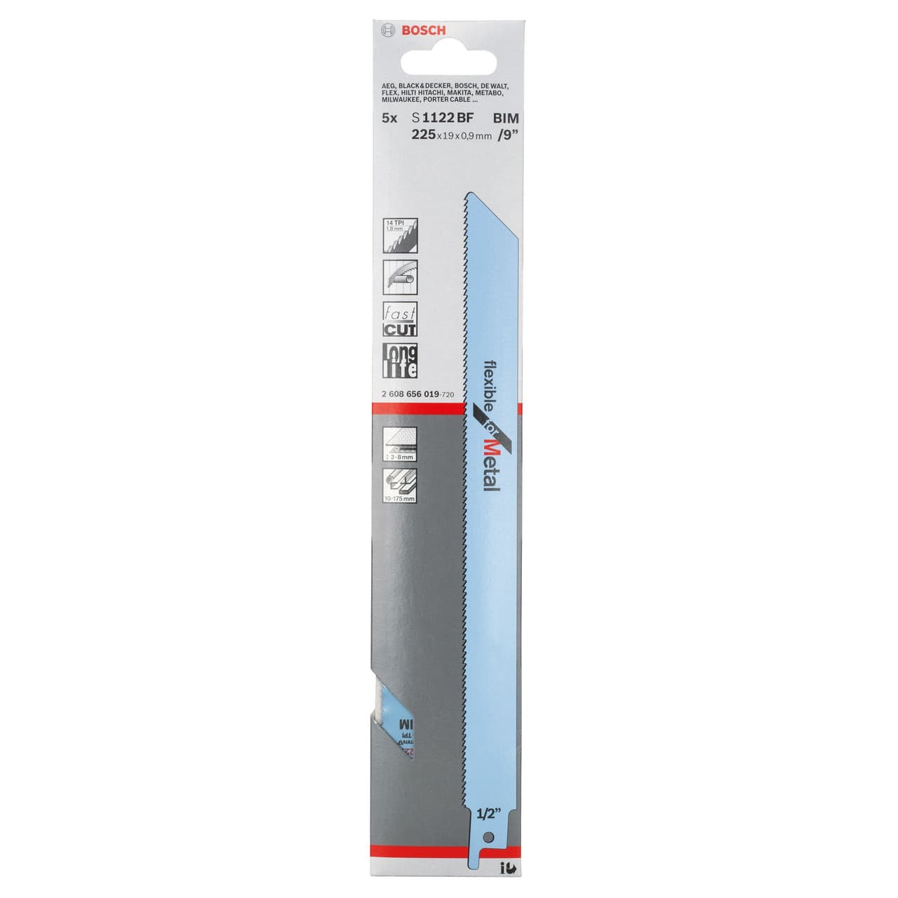 Bosch S1122Bf Reciprocating Saw Blades For Metal 225Mm (Pack Of 5)