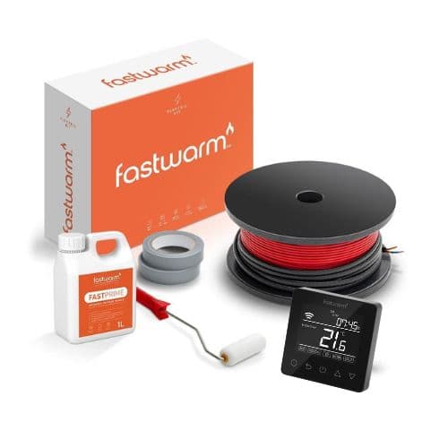 Fastwarm 100W Electric Underfloor Heating Cable - 27m2 - Wifi Black Thermostat