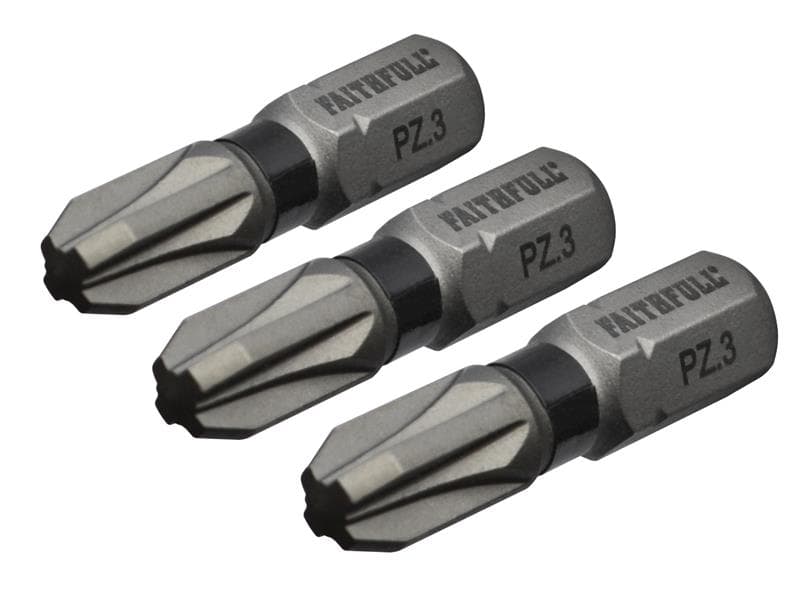 Faithfull Pozi Impact Screwdriver Bits Pz3 X 25Mm (Pack 3)