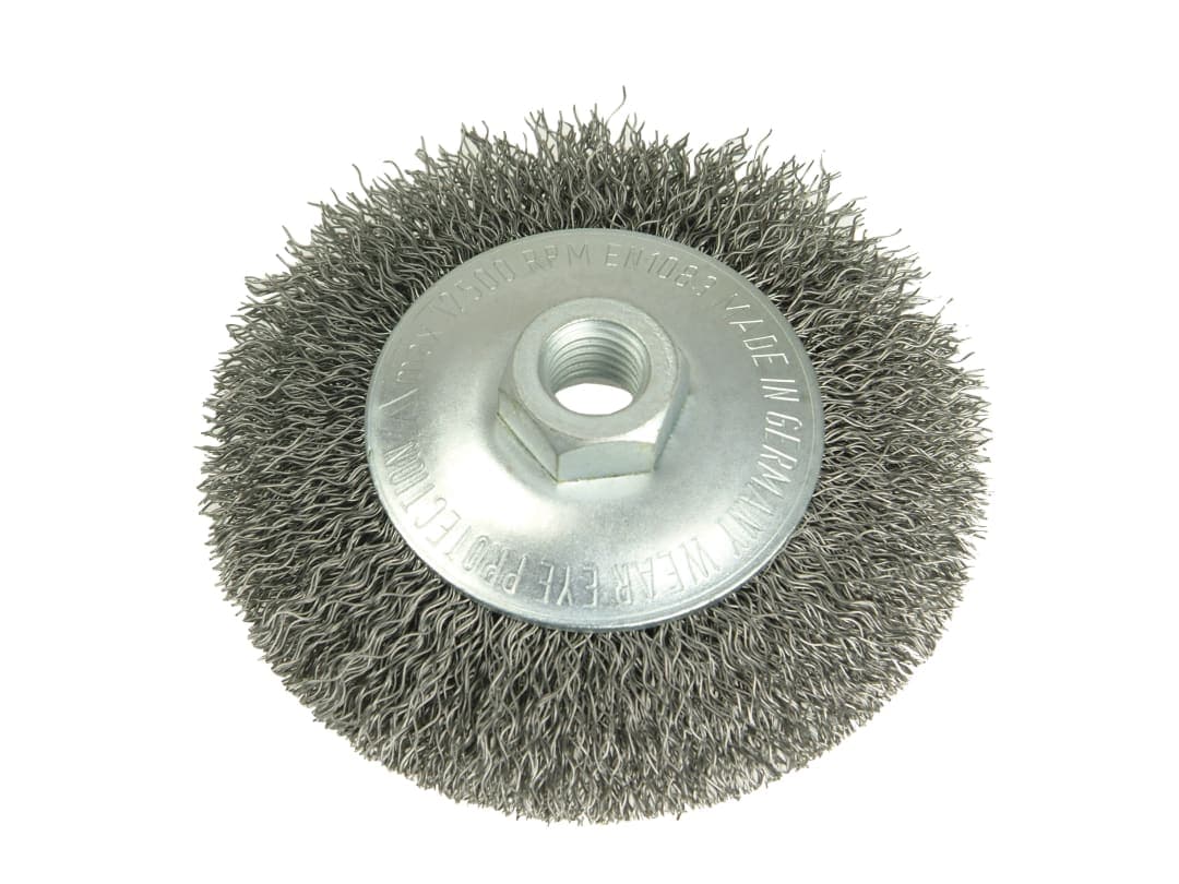 Lessmann Conical Bevel Brush 100mm x M14 Bore, 0.35 Steel Wire 422.177