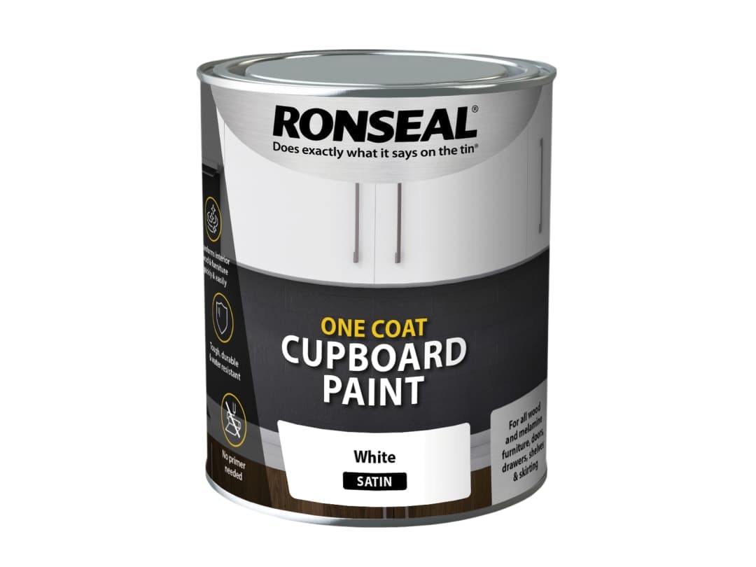 Ronseal One Coat Cupboard Paint White Satin 750ml 37489