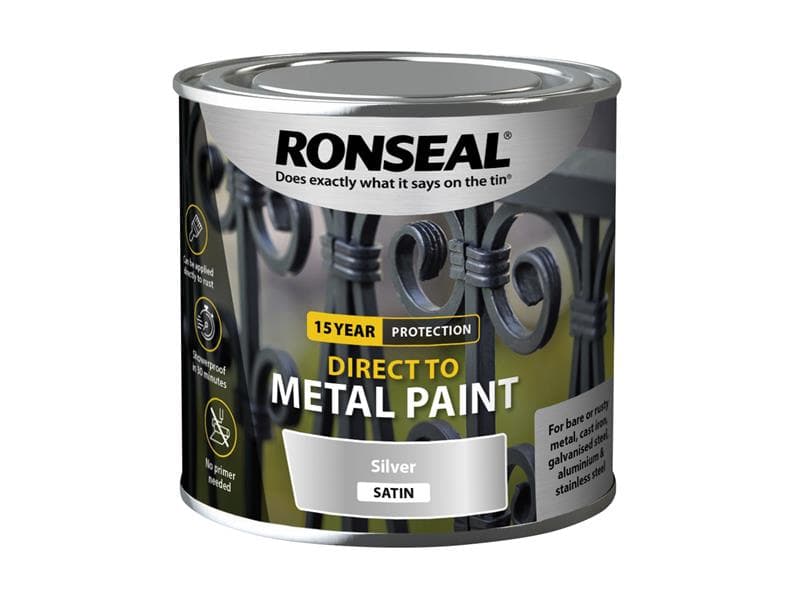 Ronseal 39404 Direct To Metal Paint Silver Satin 250Ml