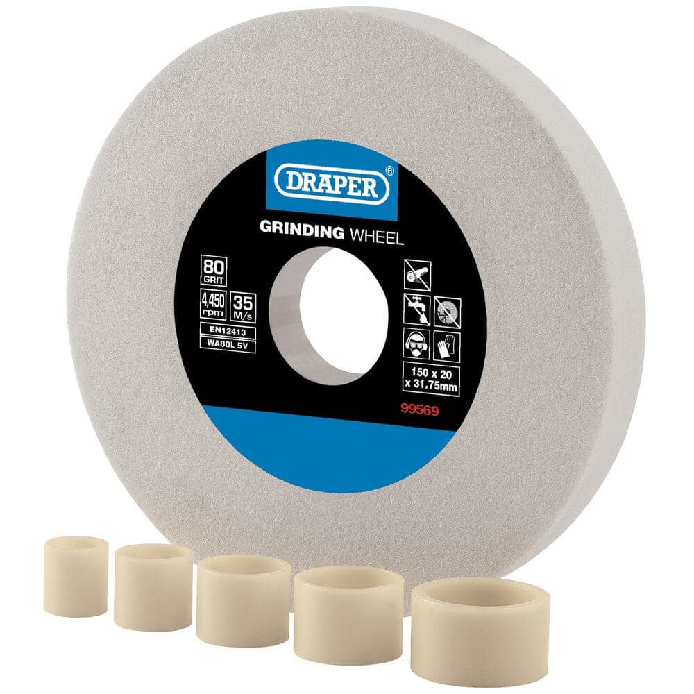 Draper 99569 Aluminium Oxide Bench Grinding Wheel 150 X 20Mm 80 Grit White each
