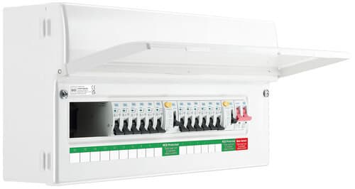 Metal Consumer Unit 11 Way Unpopulated With 2 X 100A Type A 30Ma Rcd 100A Main Switch 1 X Spd 1 X Spd Protective Device 2 X Cover Blanks And Up Opening Front Cover CFUD1000011ASPD-01