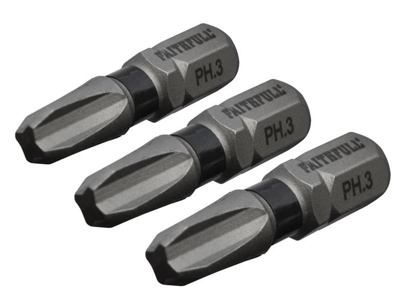 Faithfull Phillips Impact Screwdriver Bits Ph3 X 25Mm (Pack 3)