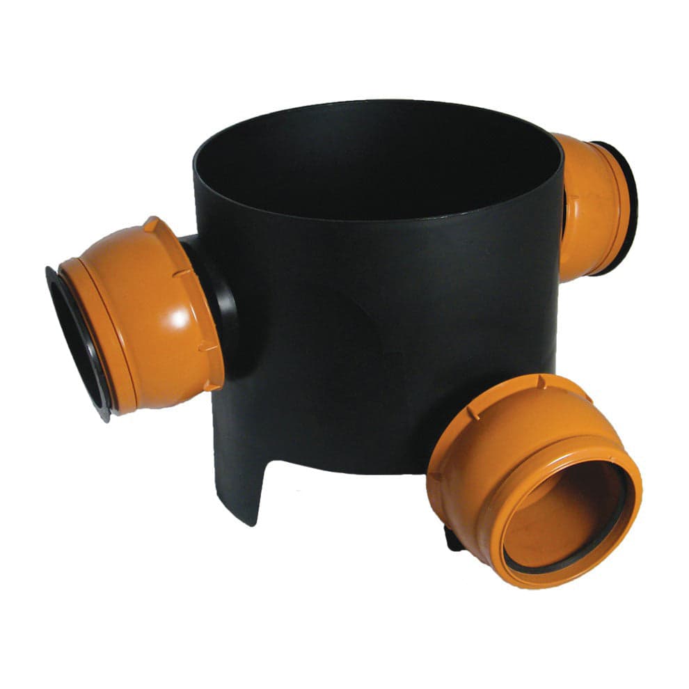 110mm x 270mm 90 deg Inlet Chamber Base - 3 x 110mm Flexible Inserts c/w 2 Socket Plugs