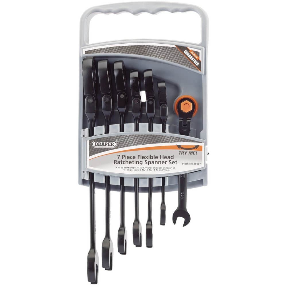 Draper 15087 Flexible Head Ratcheting Metric Combination Spanner Set (7 Piece) per set 7