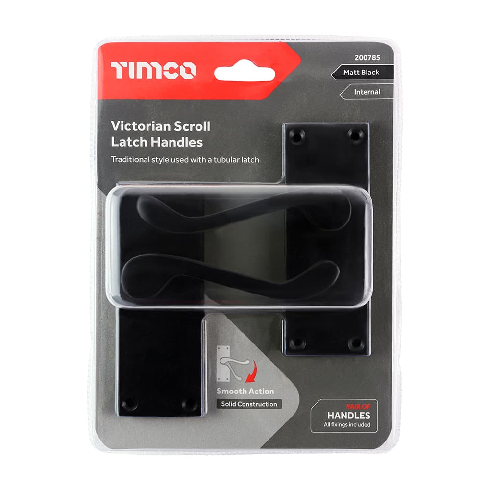 Timco Victorian Scroll Latch Handle - Matt Black Blister Pack 1 200785