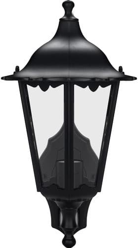 6 Panel Coach Lantern Extended Outreach E27 Lampholder Pir Ip44 Black Less Lamp LEXDCL6PBL-02