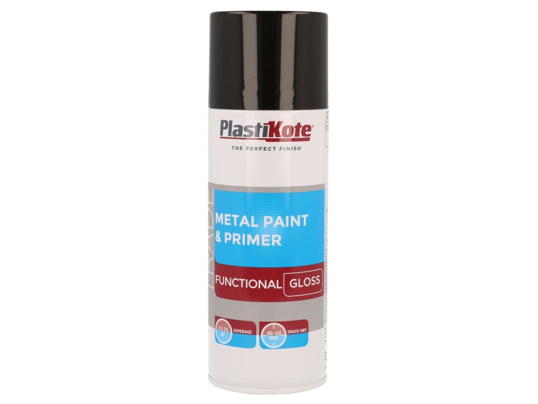 PlastiKote Trade Metal Spray Paint & Primer Gloss Black 400ml 071024