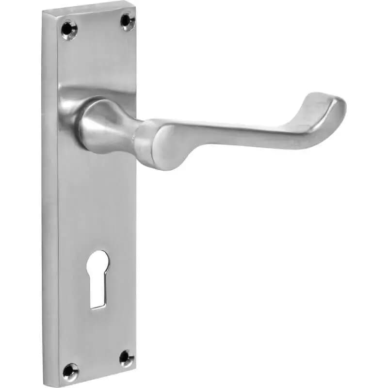 Satin Chrome Victorian Long Backplate Scroll Lever Lock Door Handle - Pair - Designer Levers