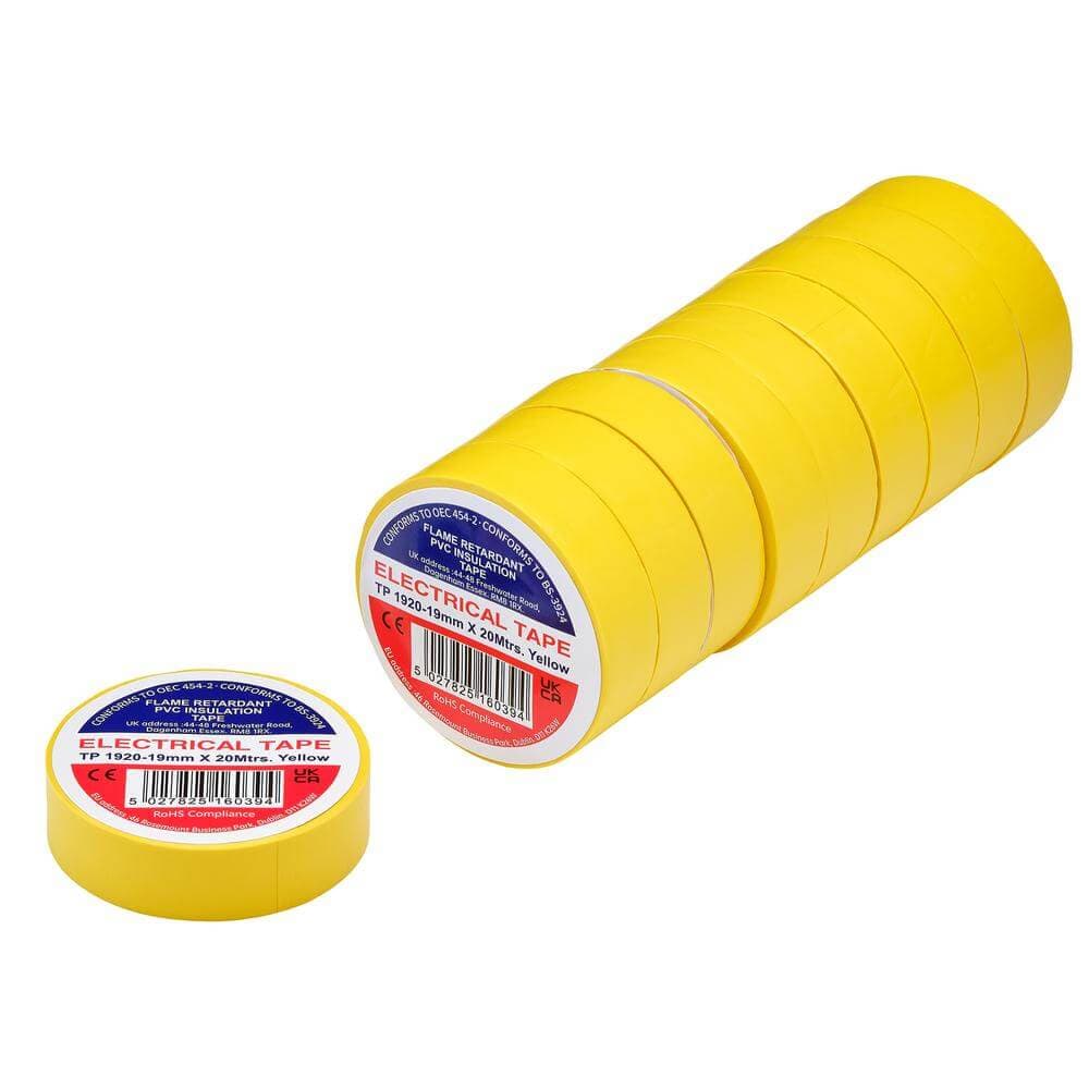 Yellow Pvc Electrical Insulation Tape 19Mm X 20M (Pack Of 10) 29531