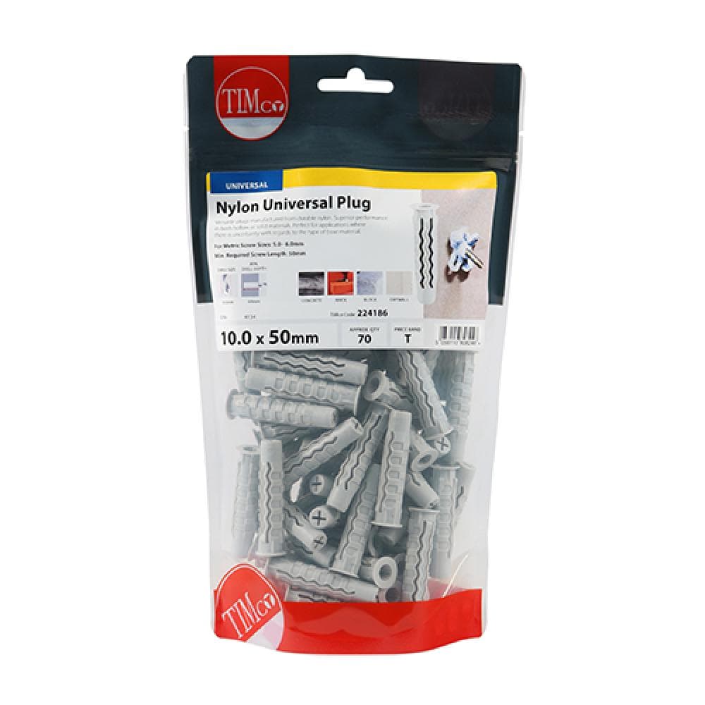 Timco 224186 Nylon Universal Plugs 10.0 X 50 TIMbag 70