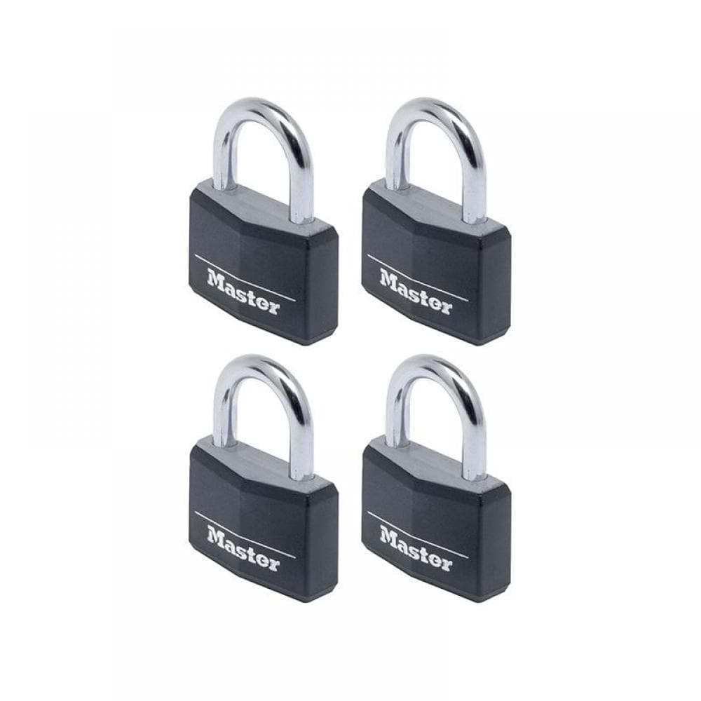 Master Lock 9140EURQBLKNOP Aluminium Black Vinyl Cover 40Mm Padlock 4-Pin - Keyed Alike X 4