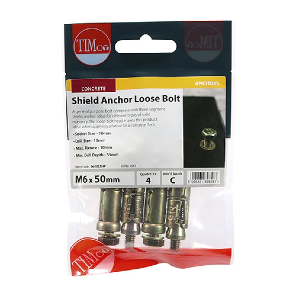 Timco 0610LSHP Shield Anchor Loose Bolts - Yellow M6:10L (M6 X 50) TIMpac 4