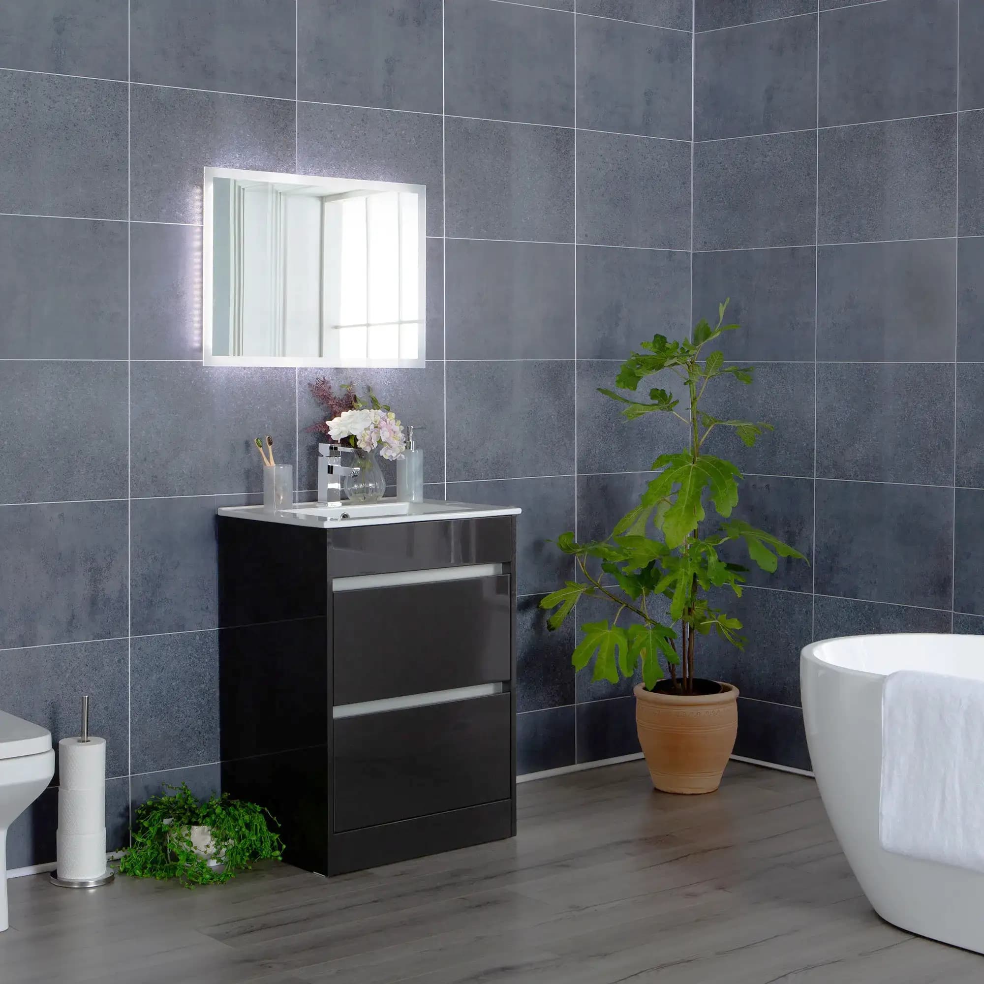 Midnight Stone Blue Matt Tile Effect PVC Wall Panel (8mm)