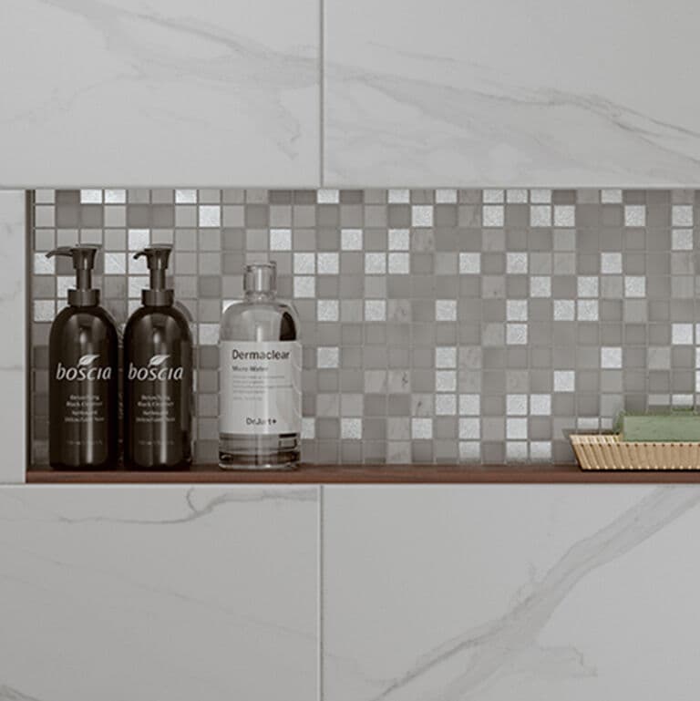 Hutton White/Silver Glass & Stone Mix Mosaic 23x23mm