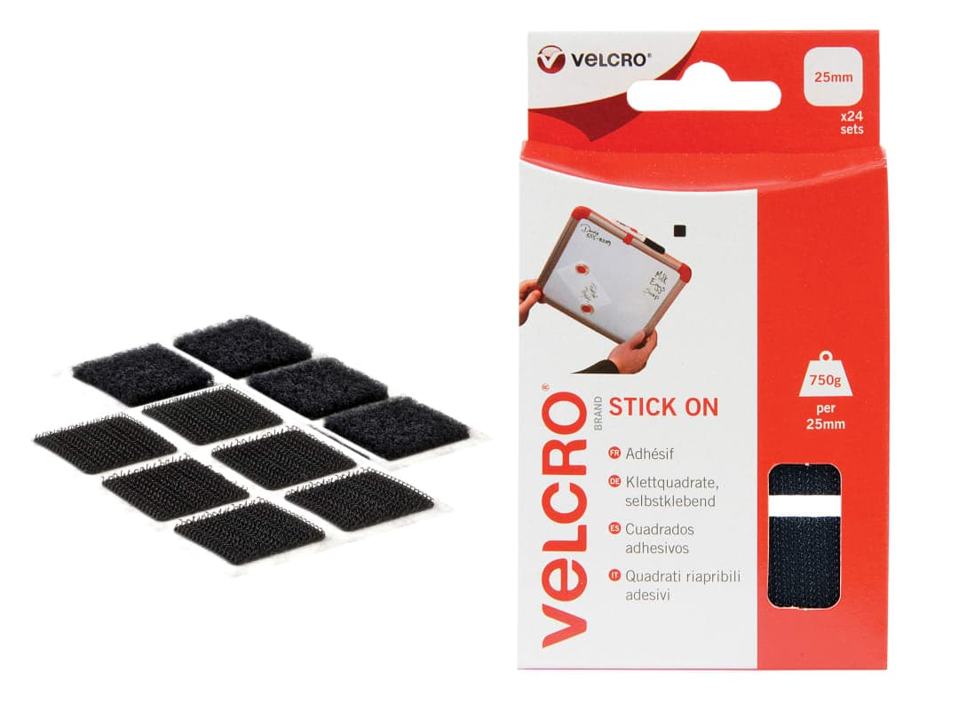VELCRO® Brand VELCRO® Brand Stick On Squares 25mm Black (Pack 24) 60236