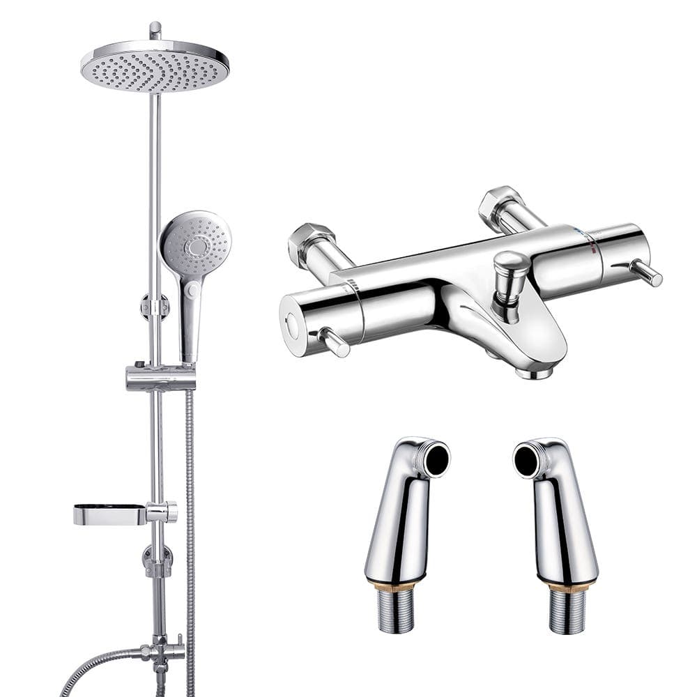 Bath Mixer with Union Pillars & Spa Shower Kit - Chrome - Stainless Steel