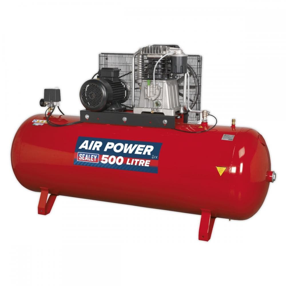 Sealey SAC55075B Air Compressor 500L Belt Drive 7.5Hp 3Ph 2-Stage With Cast Cylinders