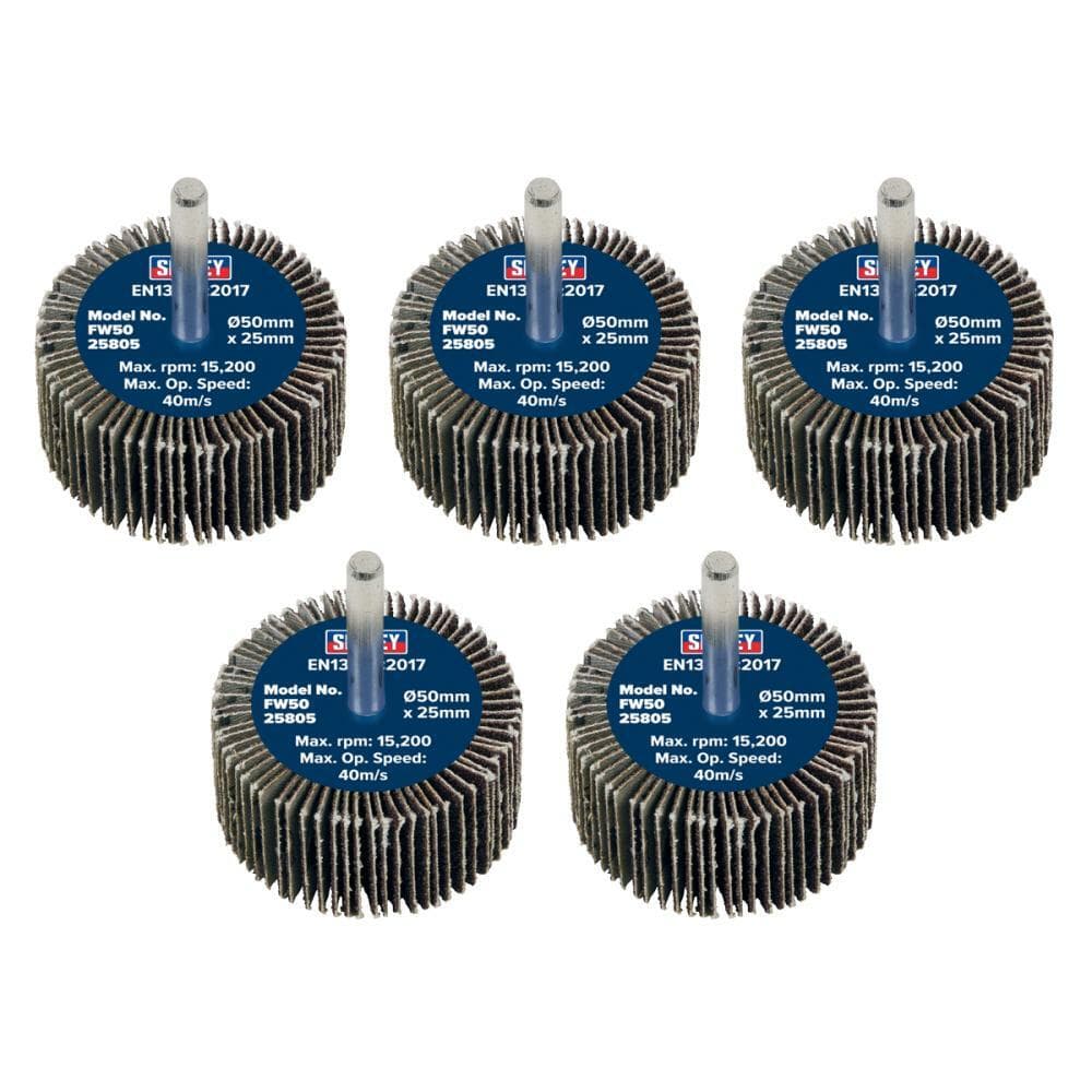 Sealey FW5025805 Abrasive Flap Wheel Ø50 X 25Mm 80Grit Ø6Mm Shaft - Pack Of 5