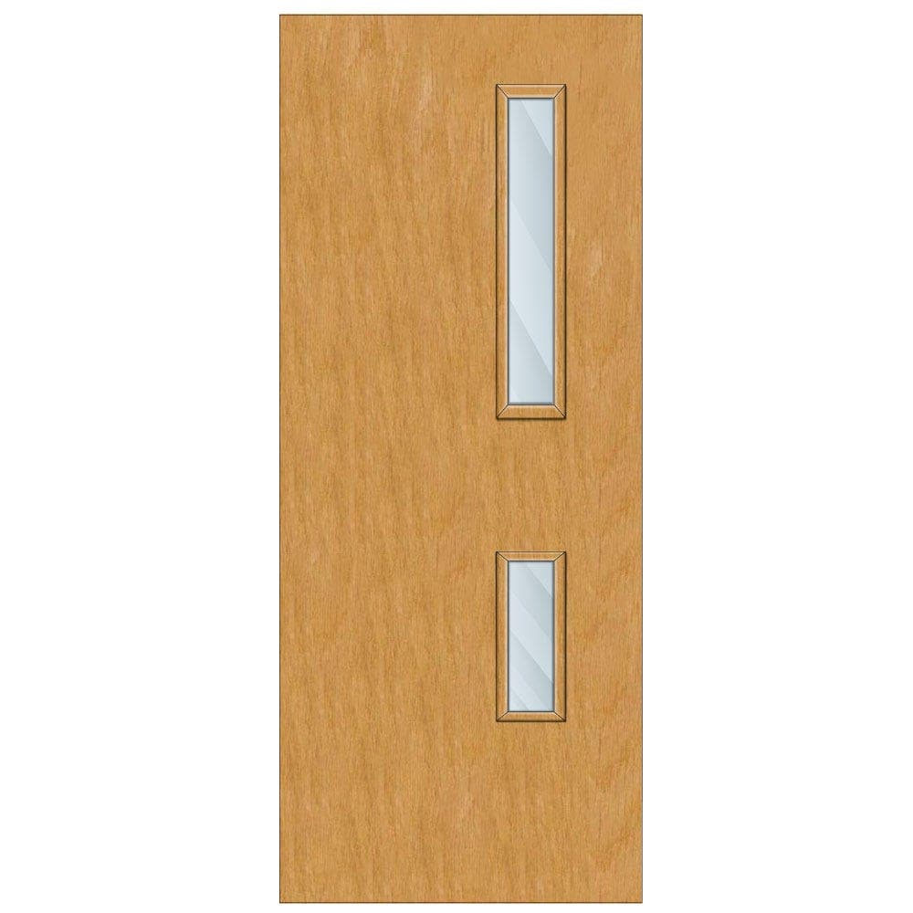 Crown Oak Solid Core FD30 Clear Glazed Internal Fire Door 2040mm x 826mm x 44mm | 700mm x 150mm & 500mm x 150mm VP