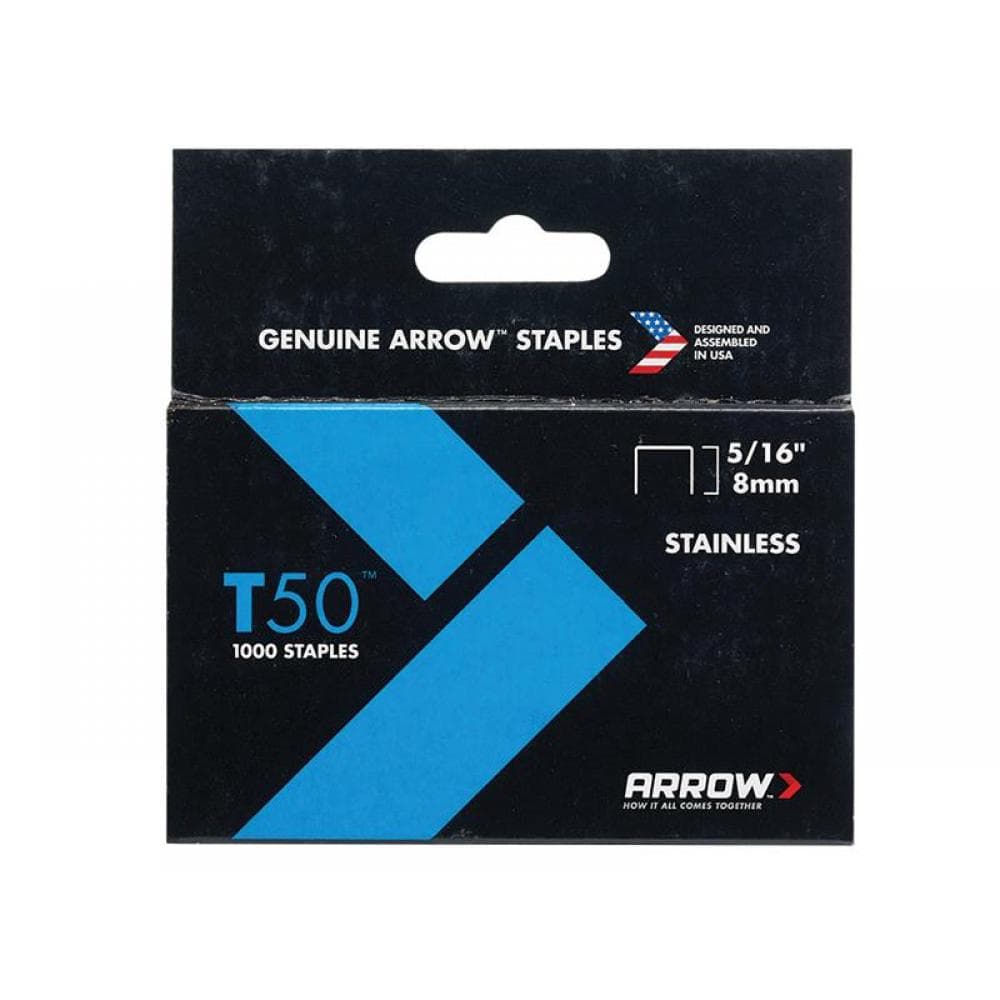 Arrow A505SS1 T50 Staples Stainless Steel 505Ss 8Mm (5/16In) (Box 1000)