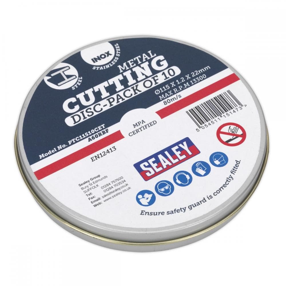 Sealey PTC11510CET Cutting Disc Ø115 X 1.2Mm Ø22Mm Bore Pack Of 10