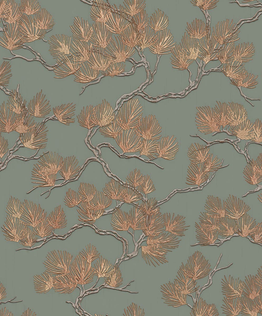 Design ID Pine Tree Sage & Gold Wallpaper - 1005 x 53cm