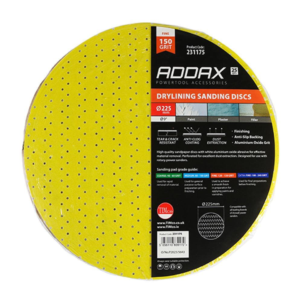 Timco 231175 Drylining Sanding Discs - 150 Grit - Yellow 225Mm Pack 25