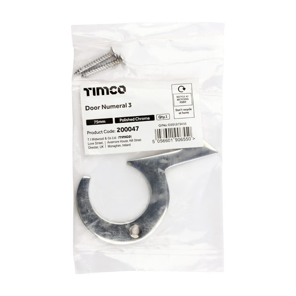 Timco Door Numeral 3 - Polished Chrome Bag 1 200047