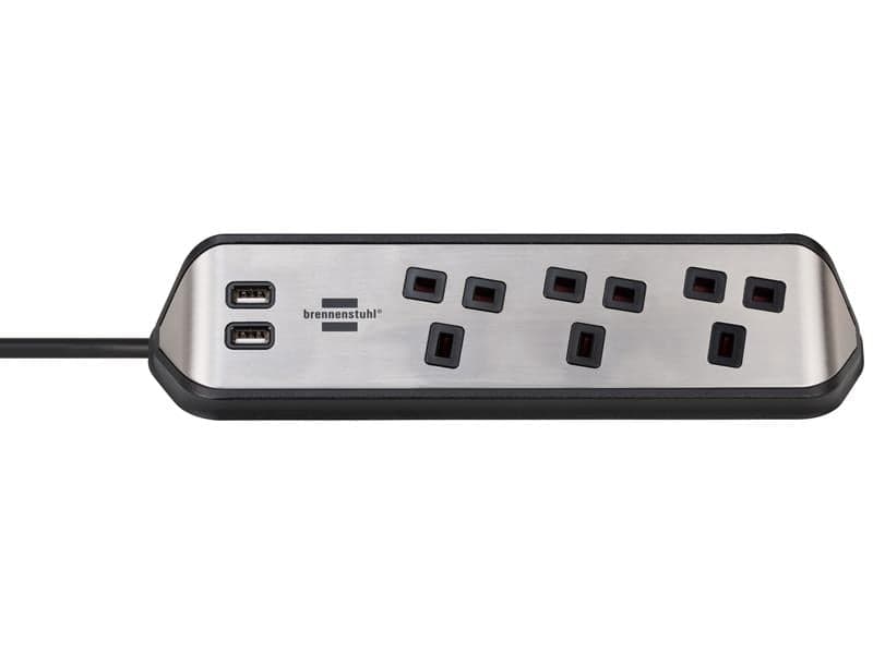 Brennenstuhl 1153593410 Estilo Corner Extension Lead 240V 3-Gang 13A Black 2M