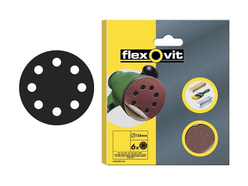 Flexovit 78072764764 Hook & Loop Sanding Disc 125Mm Fine 120G (Pack 6)
