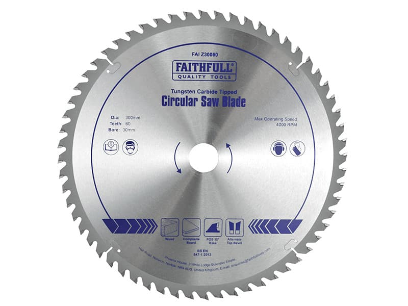 Faithfull FAIZ30060 Tct Circular Saw Blade 300 X 30Mm X 60T Pos