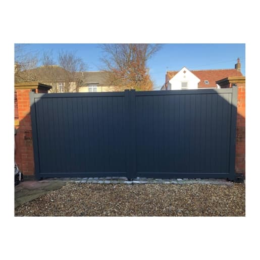 Canterbury Double Swing Flat Top Driveway Gate with Vertical Solid Infill 3750 x 1800mm Grey